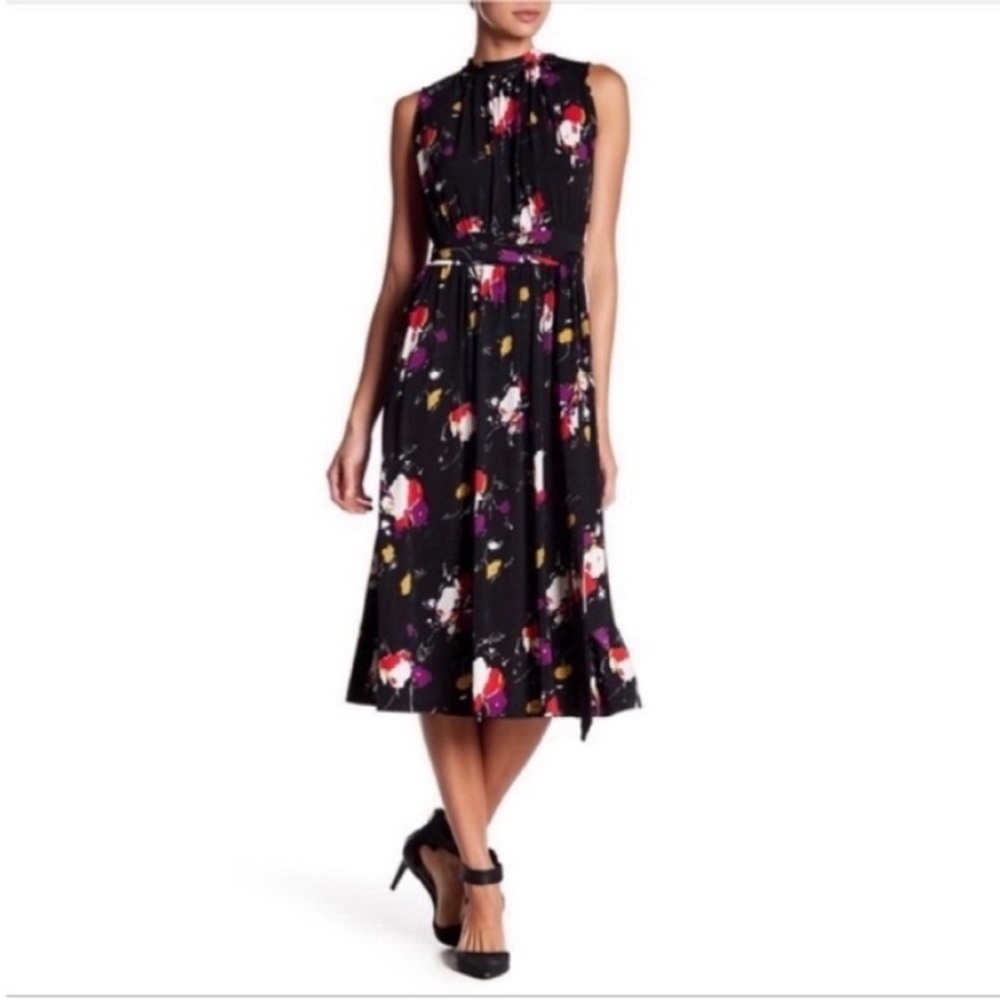 Leota Mindy Fleur Nouveau black floral midi dress